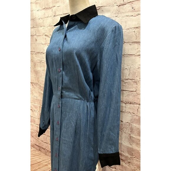 Vintage 90s Button Front Denim Chambray Midi Dress & Vest Long Modest Size 12 - Picture 3 of 11
